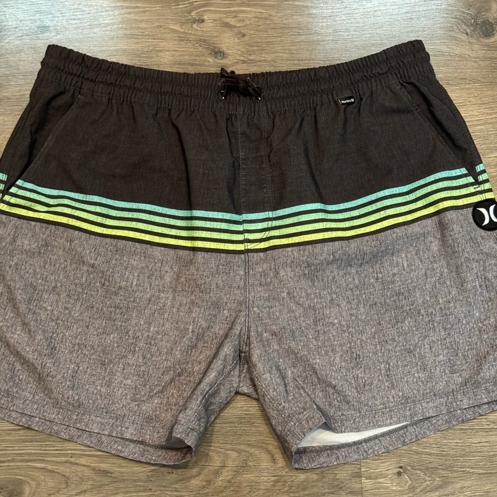 Hurley Black, Gray & Mint Striped Board Shorts